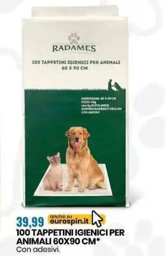 Eurospin Radames 100 Tappettini Igienici Per Animali 60x90 cm offerta
