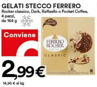 Coop Superstore Ferrero Gelati Stecco Rocker Classico, Dark, Rafaello o Pocket Coffee, 4 pezzi da 164 g offerta