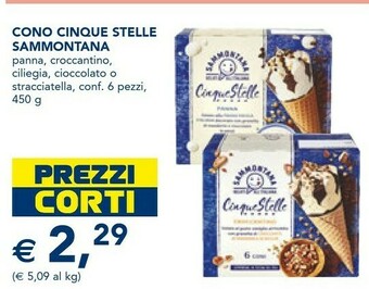 Esselunga Sammontana Cinque Stelle Panna 6 Coni 450 G(ml) offerta