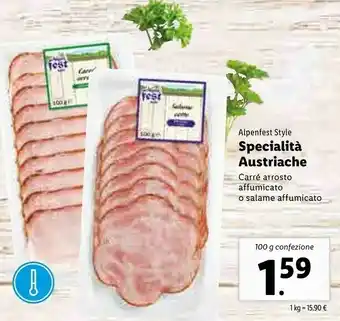 Lidl Alpenfest Style Specialità Austriache Carré Arrosto Affumicato / Salame Affumicato offerta