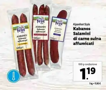 Lidl Alpenfest Style Kabanos Salamini Di Carne Suina Affumicati offerta