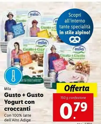 Lidl Mila Gusto + Gusto Yogurt Con Croccanti offerta
