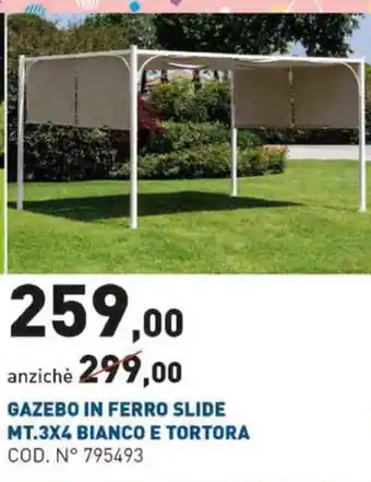 Gazebo In Ferro Slide Mt.3x4 Bianco E Tortora