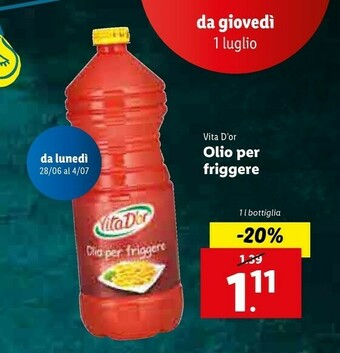 Lidl Vita d'or Olio Per Friggere offerta