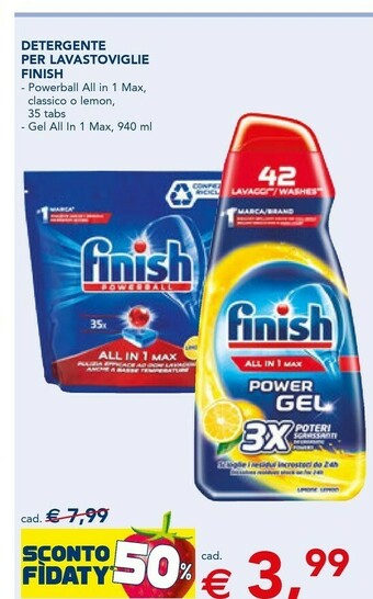 Esselunga Finish Detergente Per Lavastoviglie Powerball All In 1 Max/ Classico/ Lemon 35 Tabs/ Gel All In 1 Max 940 Ml offerta