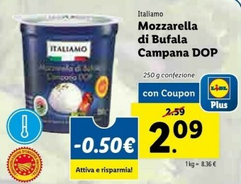 Lidl Italiamo Mozzarella Di Bufala Campana DOP 250 G(ml) offerta