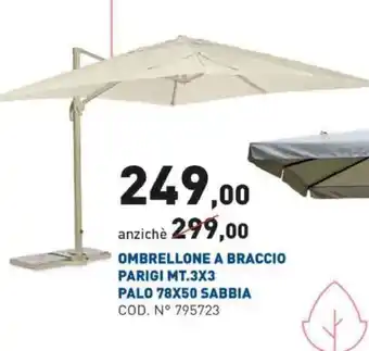 Ombrellone A Braccio Parigi Mt.3x3 Palo 78x50 Sabbia