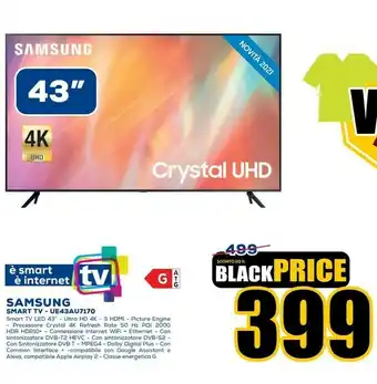 Euronics Samsung TV Crystal UHD 4K 43” UE43AU7170 Smart TV Wi-Fi Titan Gray 2021 offerta