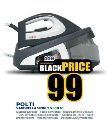 Euronics Polti Vaporella Simply VS10.12 2200 W 1.5 L Ceramic Soleplate Black,Grey,White offerta
