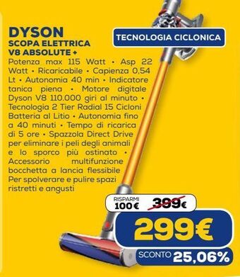 Euronics Dyson scopa elettrica v8 absolute + offerta
