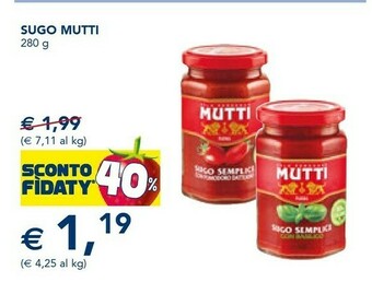 Esselunga Mutti Sugo Pomodoro E Basilico 280 G(ml) offerta