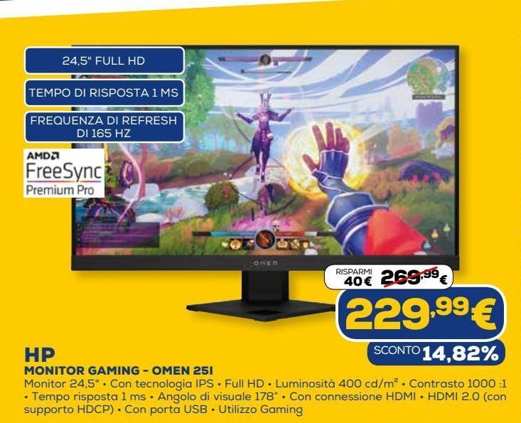 Hp monitor gaming omen offerta di Euronics