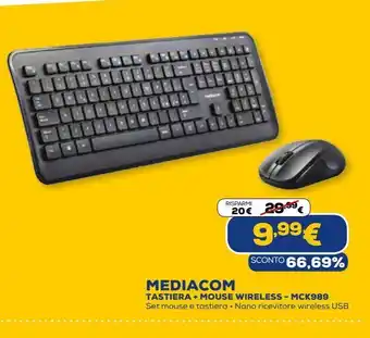 Euronics Mediacom tastiera + moouse wireless offerta