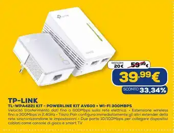Tp-link tl-wpa4221 kit - powerline kit av600 + wi-fi 300mbps