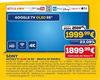 Euronics Sony google tv oled 4k 55" offerta