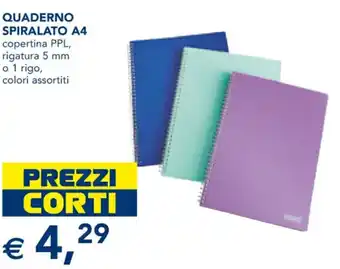 Quaderno Spiralato A4 Copertina PPL, Rigatura 5 mm o 1 Rigo