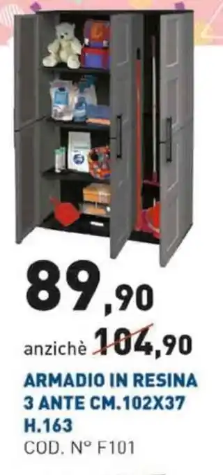 Scaramuzza Armadio In Resina 3 Ante Cm.102x37 H.163 offerta