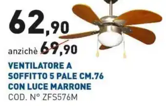 Ventilatore A Soffitto 5 Pale Cm. 76 Con Luce Marrone