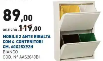 Scaramuzza Mobile 2 Ante Ribalta Con 4 Contenitori Cm. 60x25x92H offerta