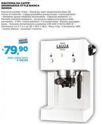Coop Gaggia Macchina Da Caffe Grangaggia Style Bianca offerta