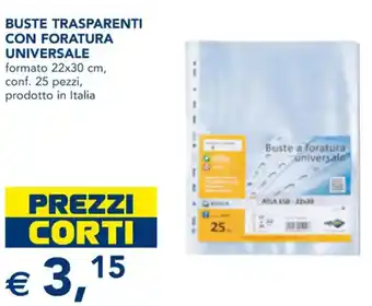 Esselunga Universale Buste Trasparenti Con Foratura Formato 22x30 cm, Conf. 25 Pezzi offerta