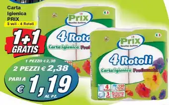 Prix Quality Prix Carta Igienica 3 veli - 4 rotoli offerta