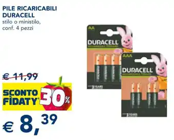 Esselunga Duracell Pile Ricaricabili Stilo o Ministilo Conf. 4 Pezzi offerta
