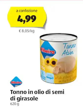 ALDI Ribeira Tonno in Olio di Semi di Girasole 620 g offerta