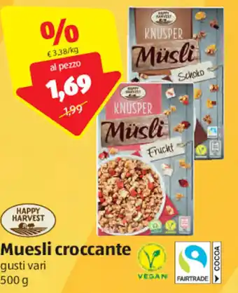 ALDI Happy Harvest Muesli Croccante Gusti Vari 500 g offerta