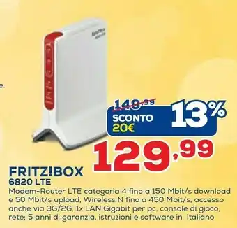 Fritz! Box 6820 LTE International Router Wireless Banda Singola (2.4 GHz) Gigabit Ethernet 3G 4G Rosso, Bianco