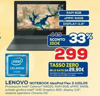 Euronics Lenovo Notebook Ideapad Flex 3 11IGL05 offerta