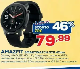 Euronics Amazfit GTR 47mm AMOLED 3,53 Cm (1.39") Acciaio Inossidabile GPS (satellitare) offerta