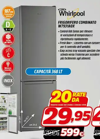 Fiducia & Convenienza Whirlpool W7 931A OX Frigorifero Con Congelatore Libera Installazione 368 L D Acciaio Inossidabile offerta