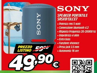 Sony SRS-XB13 Altoparlante Portatile Mono Blu 5 W