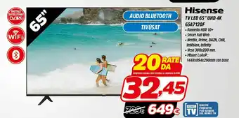 Fiducia & Convenienza Hisense A7100F 65A7120F TV 165,1 Cm (65") 4K Ultra HD Smart TV Wi-Fi Nero offerta
