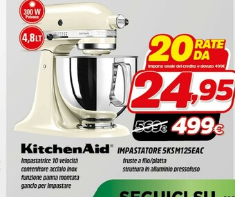 Fiducia & Convenienza KitchenAid 5KSM125EAC Robot Da Cucina 4,8 L Crema 300 W offerta