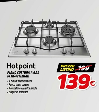Hotpoint PCN 642 T/IX/HAR Piano Cottura Acciaio Inossidabile Da Incasso 60 Cm Gas 4 Fornello(i)