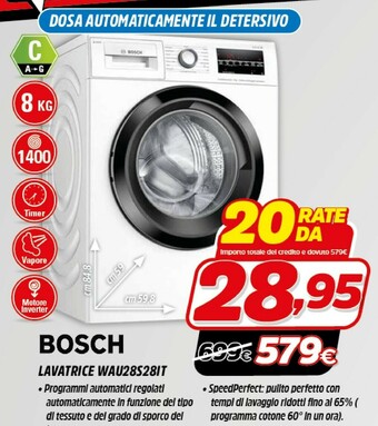 Bosch Serie 6 WAU28S28IT Lavatrice Libera Installazione Caricamento Frontale Bianco 8 Kg 1400 Giri/min A+++