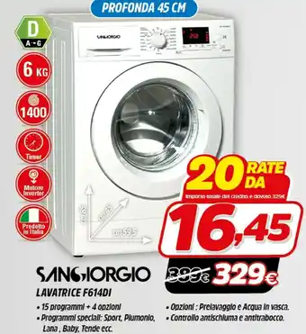 Fiducia & Convenienza SanGiorgio F614DI Lavatrice Libera Installazione Caricamento Frontale Bianco 6 Kg 1400 Giri/min A+++ offerta