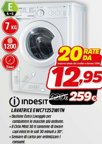 Fiducia & Convenienza Indesit EWC 71252 W IT N Lavatrice Libera Installazione Caricamento Frontale 7 Kg 1200 Giri/min E Bianco offerta