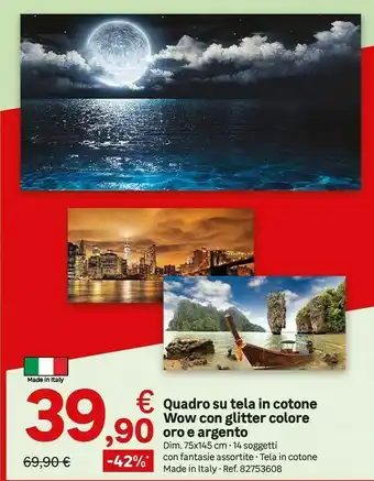 Quadro Su Tela In Cotone Wow Con Glitter Colore Oro E Argento