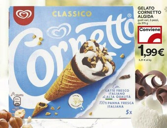 Coop Algida Cornetto Classico Con Latte Fresco Italiano Di Alta Qualità 75 G 375 G(ml) offerta