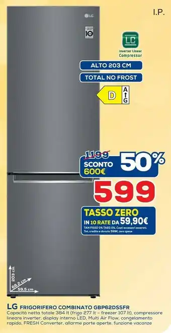 Euronics LG Frigorifero Combinato GBP62DSSFR offerta