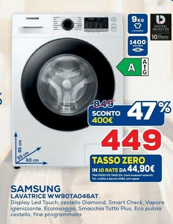 Euronics Samsung WW90TA046AT Lavatrice Libera Installazione Caricamento Frontale 9 Kg 1400 Giri/min Bianco offerta
