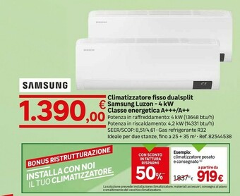 Leroy Merlin Samsung Climatizzatore Fisso Dualsplit Luzon - 4 KW Classe Energetica A+++/A++ offerta