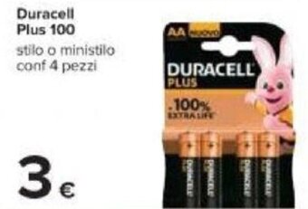 Carrefour Duracell Plus 100 stilo o ministilo conf 4 pezzi offerta