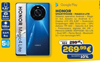 Euronics Honor smartphone - magic4 lite offerta