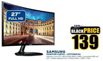 Euronics Samsung C27F390FHU 68,6 Cm (27") 1920 X 1080 Pixel Full HD LED Nero offerta