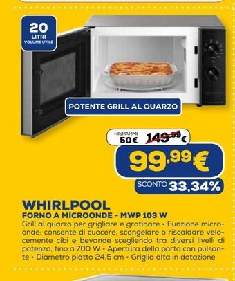 Euronics Whirlpool forno a microonde offerta