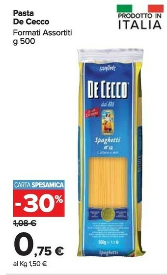 Carrefour De Cecco Pasta di semola offerta